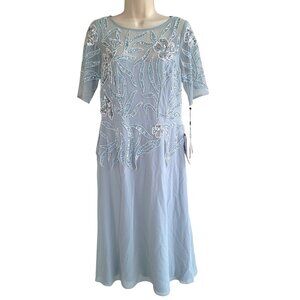 Adrianna Papell Light Blue Embroidered Midi Dress